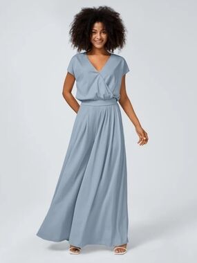 NWT Size XL HALARA Light Blue V-Neck Wide-Leg Jumpsuit